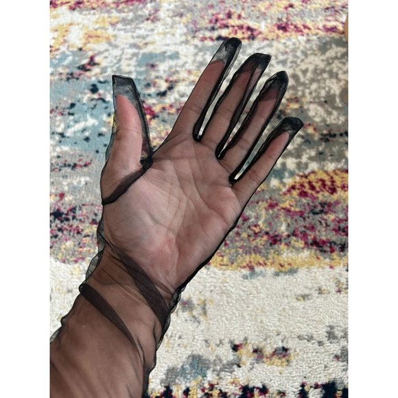 BLACK Mesh Long Opera Ruched Gloves NEW - Picture 3 of 8